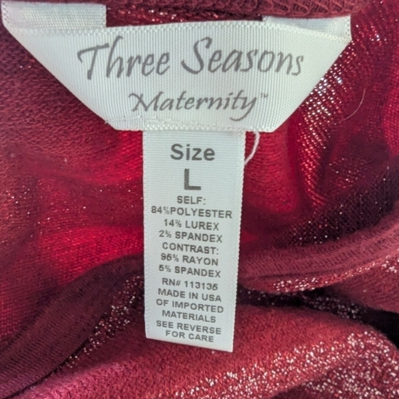 Three Seasons Maternity RED with sparkle threads size large 3/4 sleeves - Picture 4 of 7